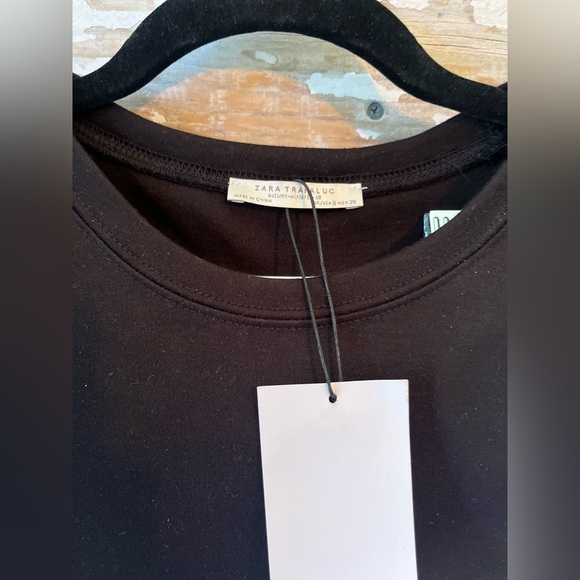 Zara Trafaluc Dress Black with Faux Leather sleeves w/ embroidery Size Small - Picture 5 of 6